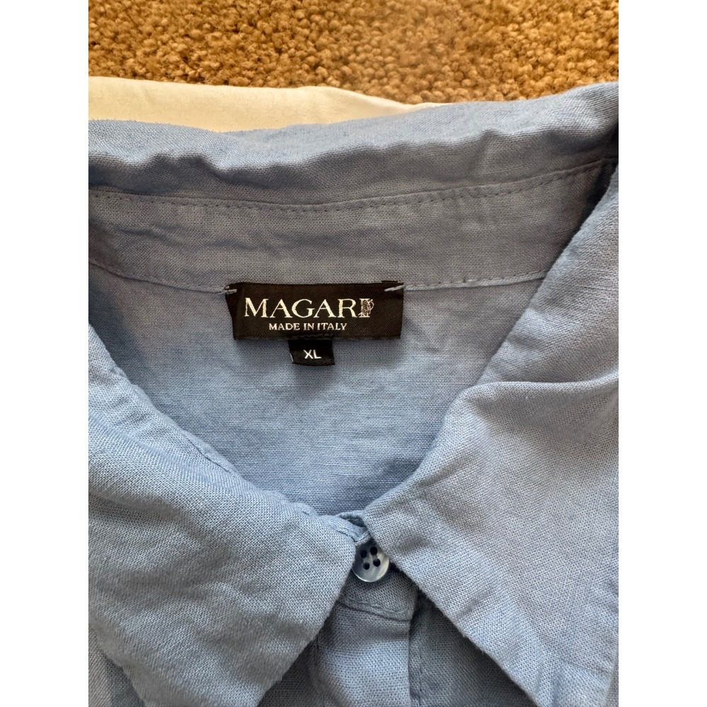 Magari Made in Italy Blue Linen Sleeveless Belted Button Down Midi Dress XL - Picture 2 of 5